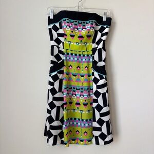 Alice & Trixie Geometric Print Strapless Silk Dress Small